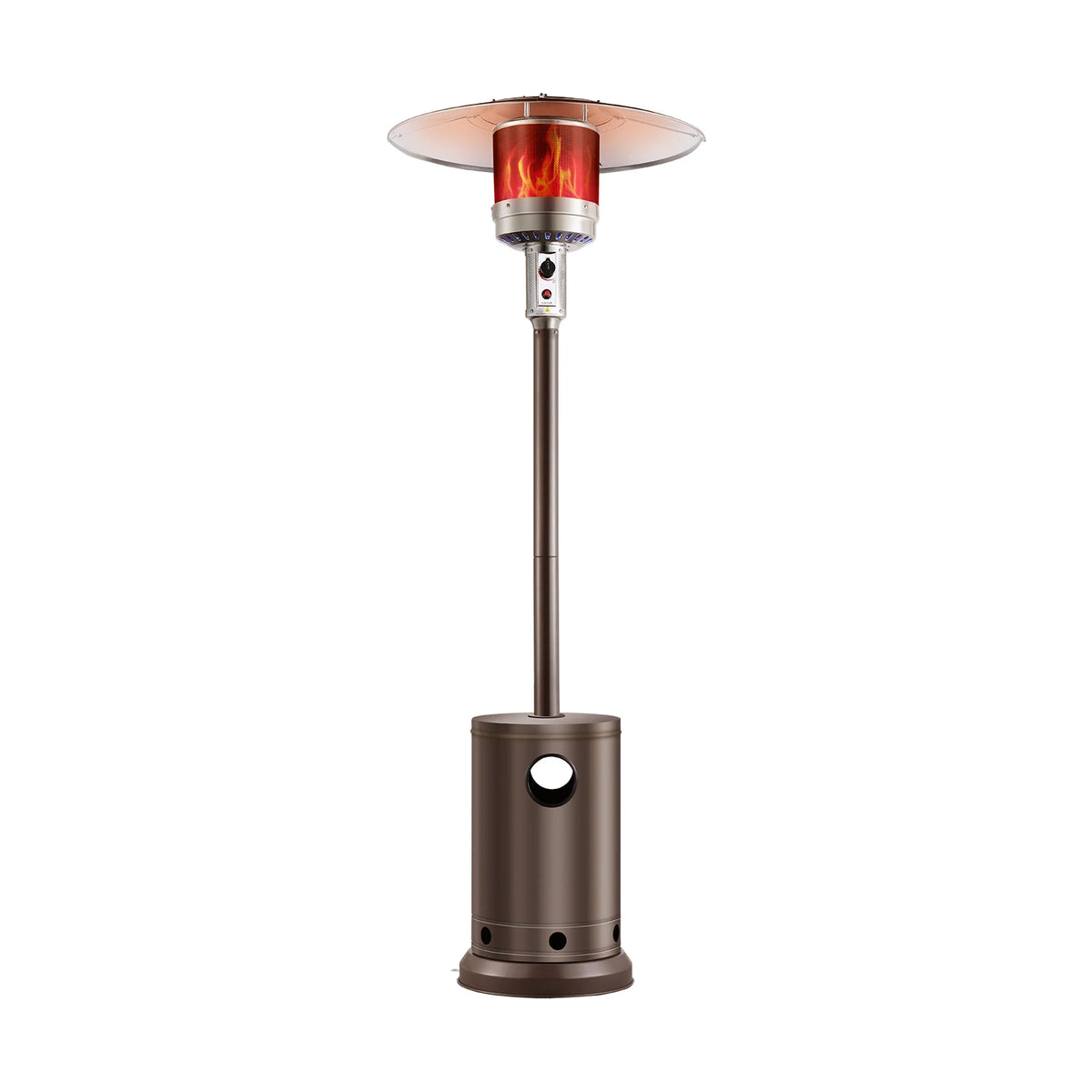 Patio Heater for Outdoor Use Tall Hammered With Round Table Design Metal Burner and Wheels Fixed Flame Heater for Patio