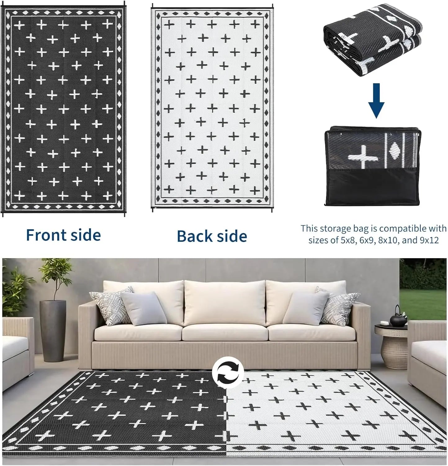 Reversible Waterproof Plastic Straw Outdoor Rug