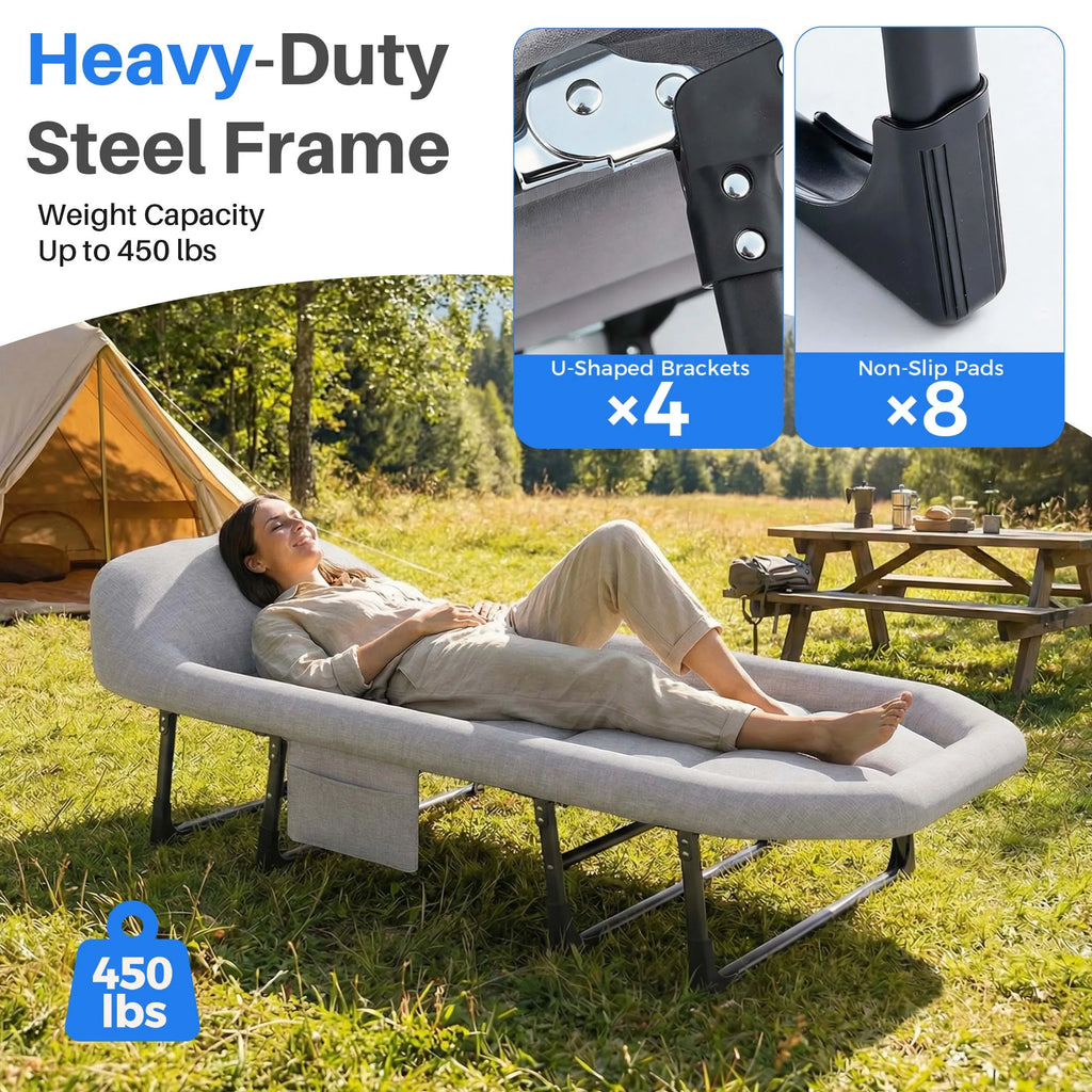 Adjustable Folding Camping Bed with Mattress  Lightweight Camping Cot with Carry Bag 6 Angles