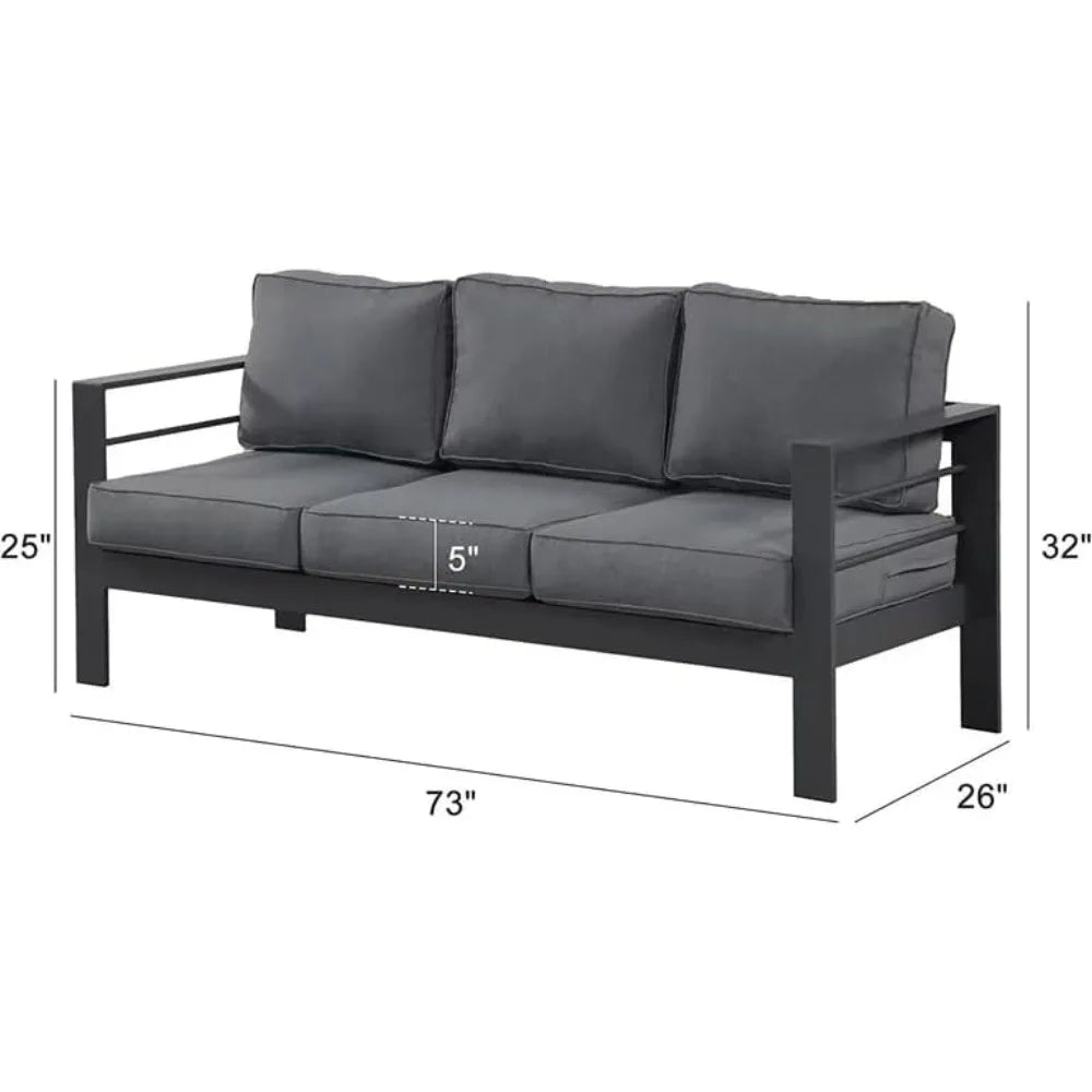 Outdoor Couch Aluminum Patio Furniture Sofa with 5" Thick and Soft Cushion and Wide Arm