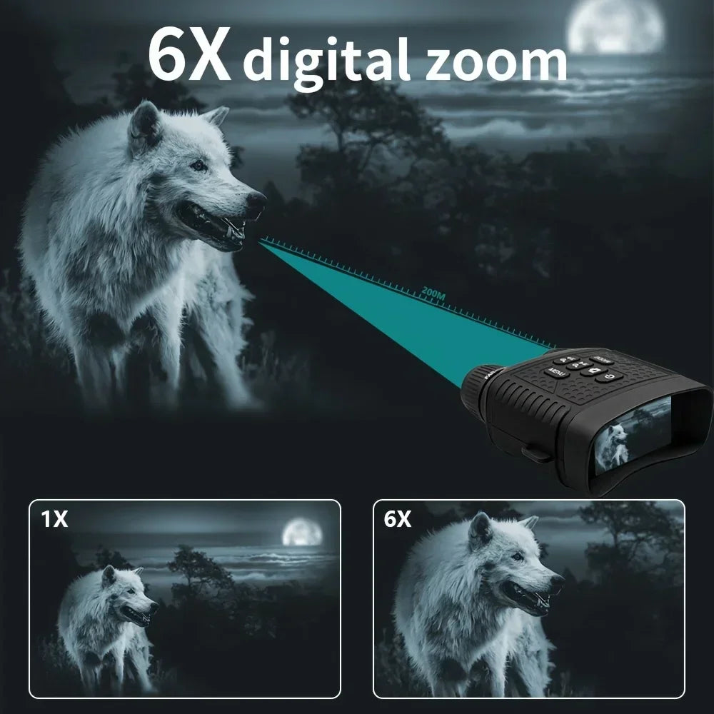 2.5K Digital Night Vision Binoculars 3" Large Screen 6X Digital Zoom Infrared Night Vision Goggles 800M Full Dark View Support Photo Video Recording Rechargeable