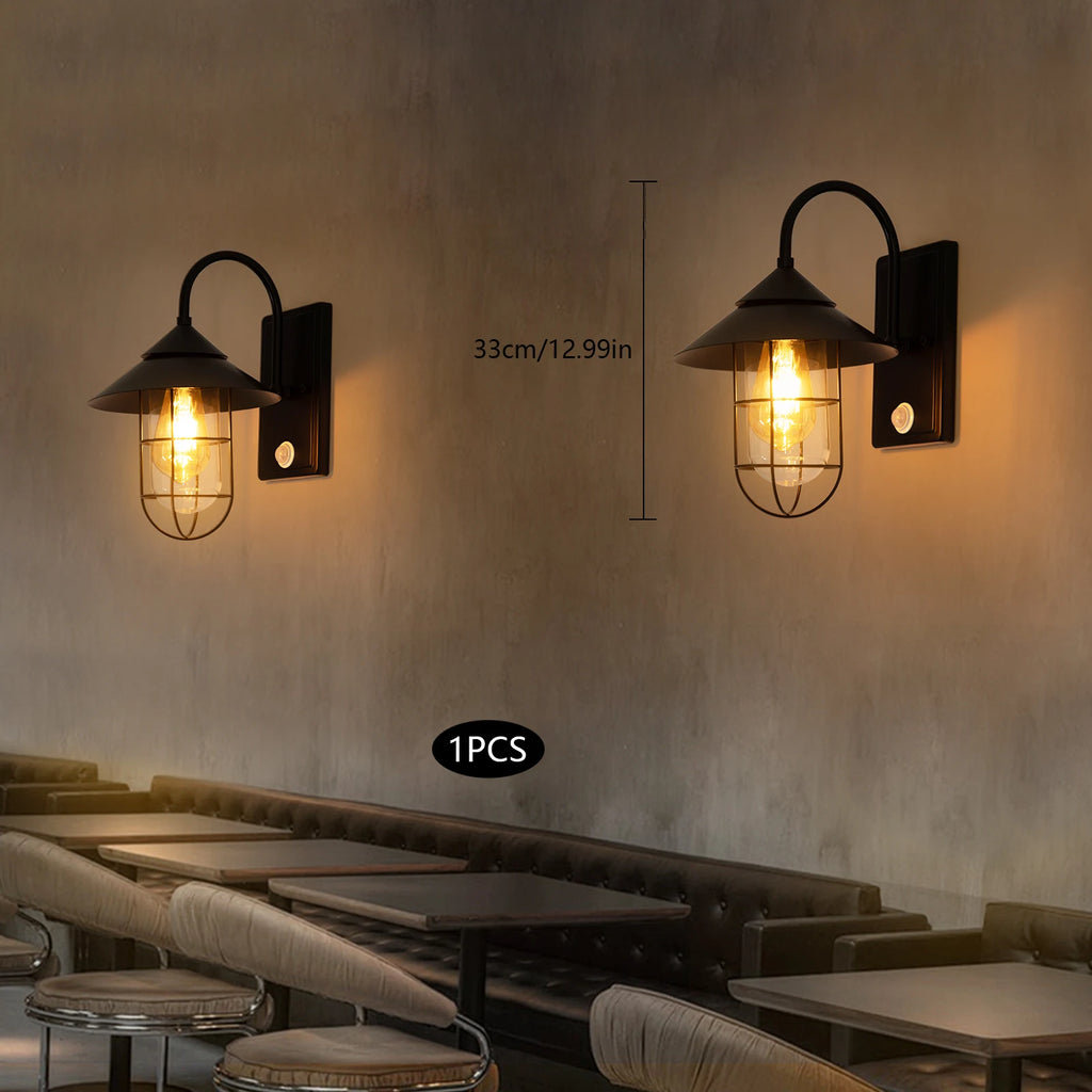 Retro Wall Lamp 60W Human Body Induction Wall Sconce E26 Wall Mount Lamp Frame for Bar Loft Corridor