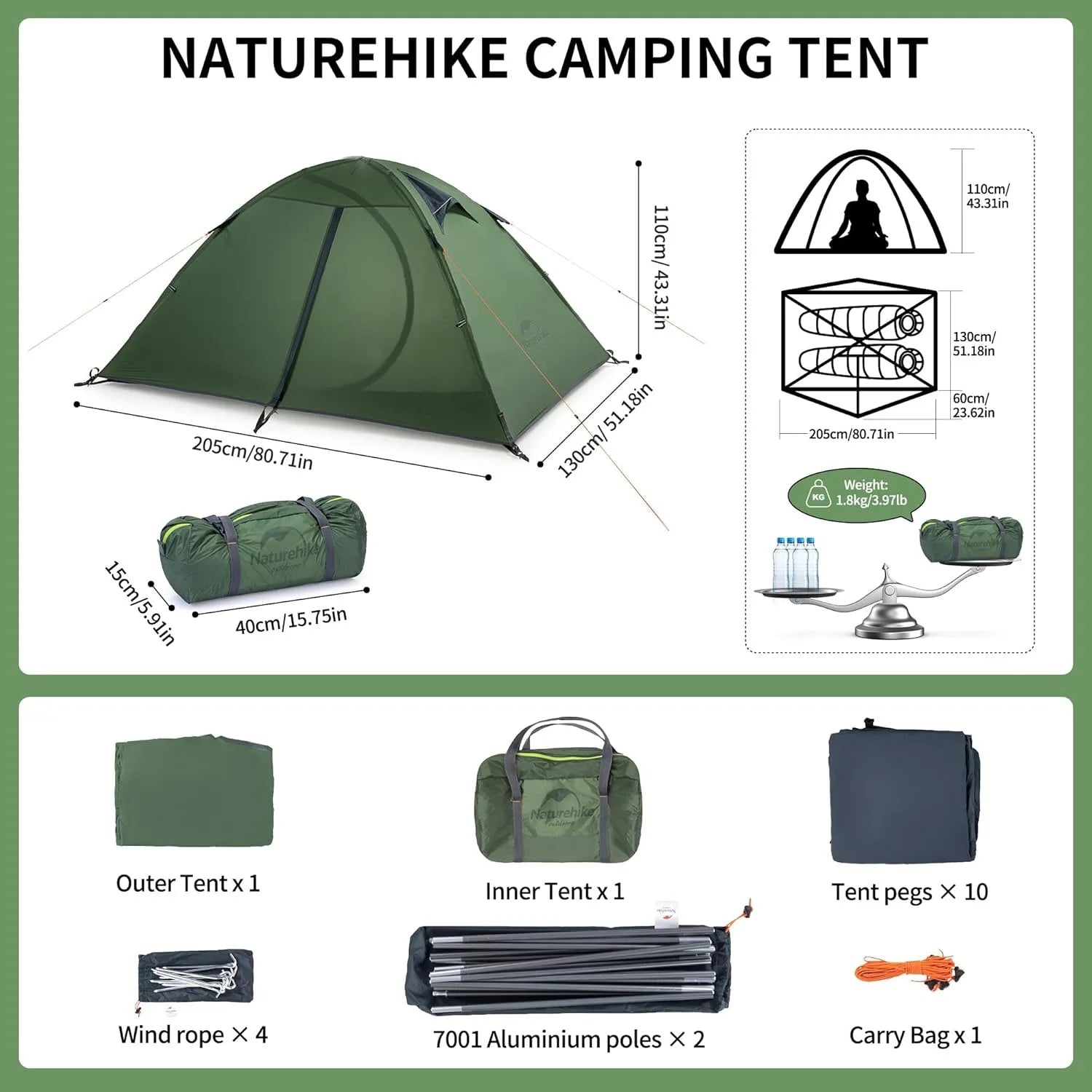 20D Ultralight Tent 2 Person PU4000mm Waterproof Trekking Tents Hiking Backpacking Shelter Tent Travel Tent