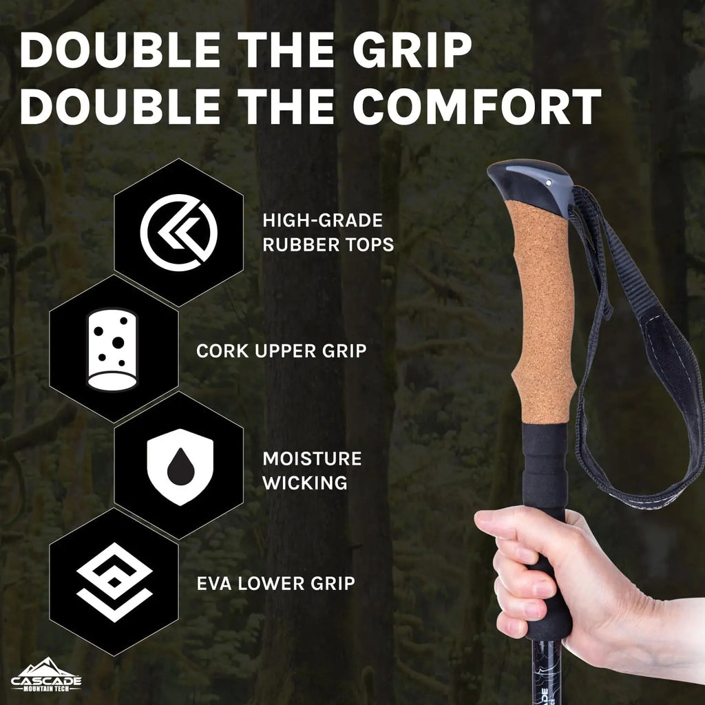 Trekking Poles - Carbon Fiber Walking or Hiking Sticks with Quick Adjustable Locks