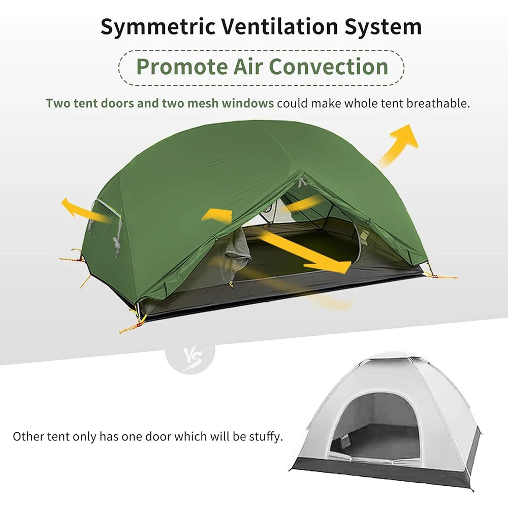 2 Person Tent 20D Nylon 210T Waterproof Ultralight Camping Hiking Tent with Mat Backpacking Tent