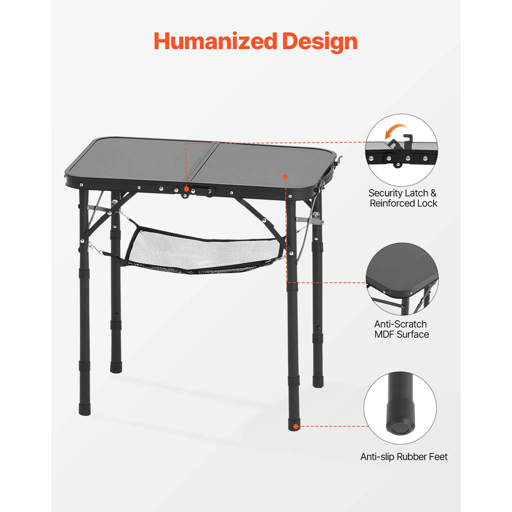 Folding Camping Table Adjustable Height Portable Side Tables Aluminum MDF Beach Table with Mesh Layer