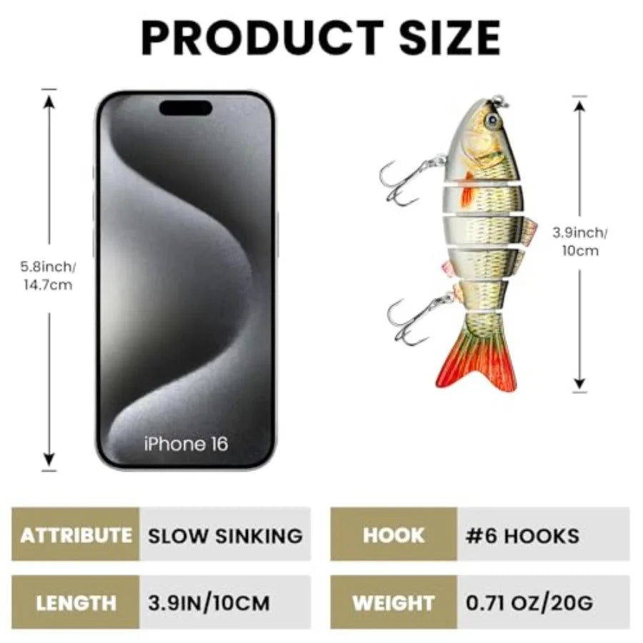 Bass Fishing Lure for Freshwater and Saltwater Lifelike Multi Jointed Swimbait for Bass Trout
