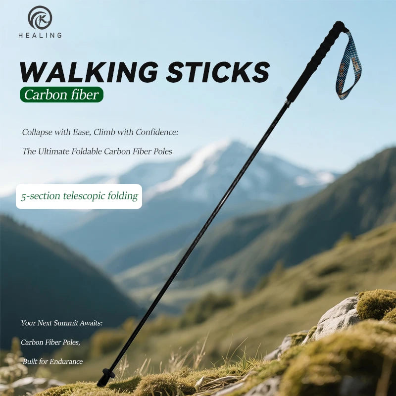 Carbon City Walking Running Sticks Lightweight T800 Carbon Fiber Collapsible Telescopic Hiking Trekking