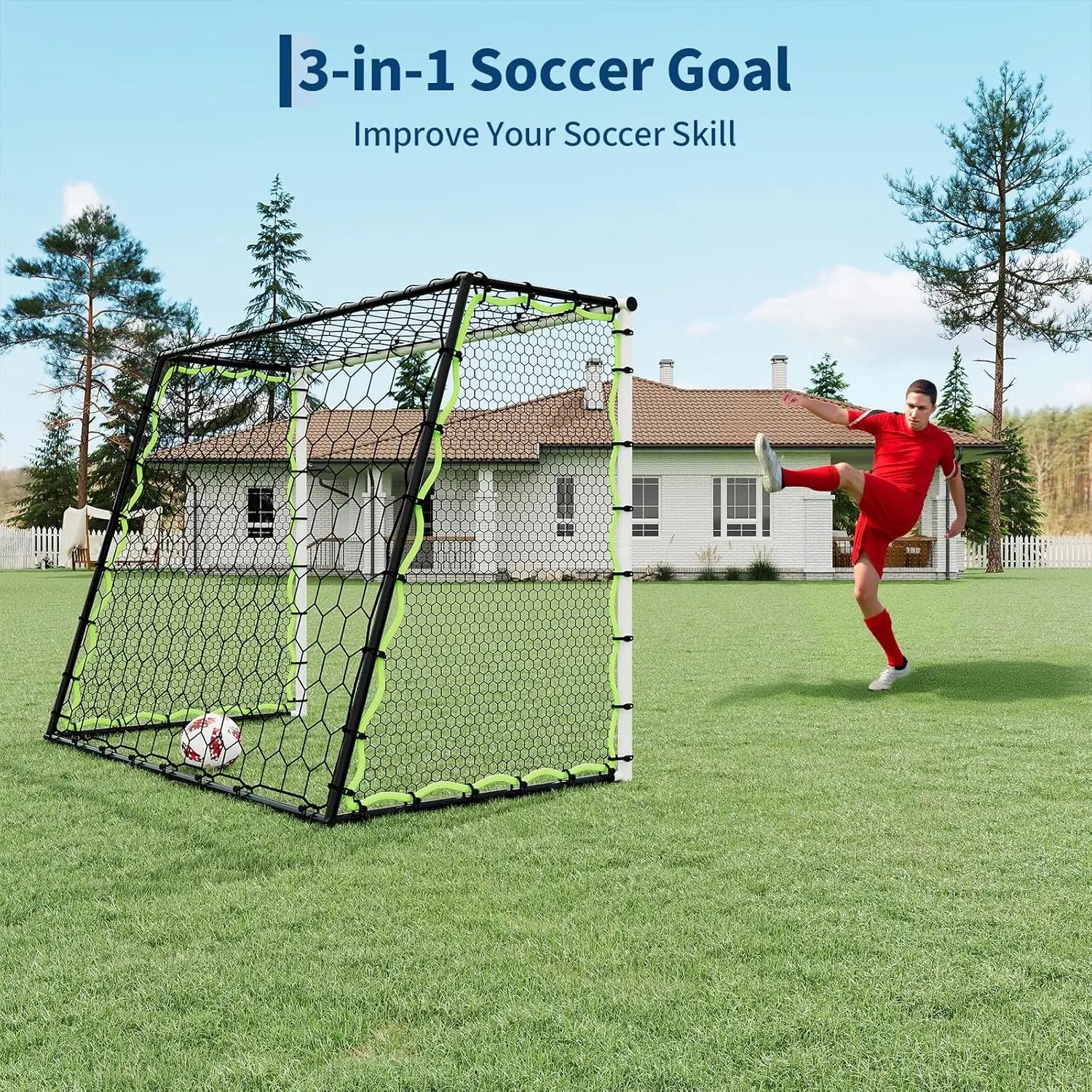 Heavy Duty Portable Soccer Goal for Backyard, Metal Frame Mesh Soccer Rebounder Net