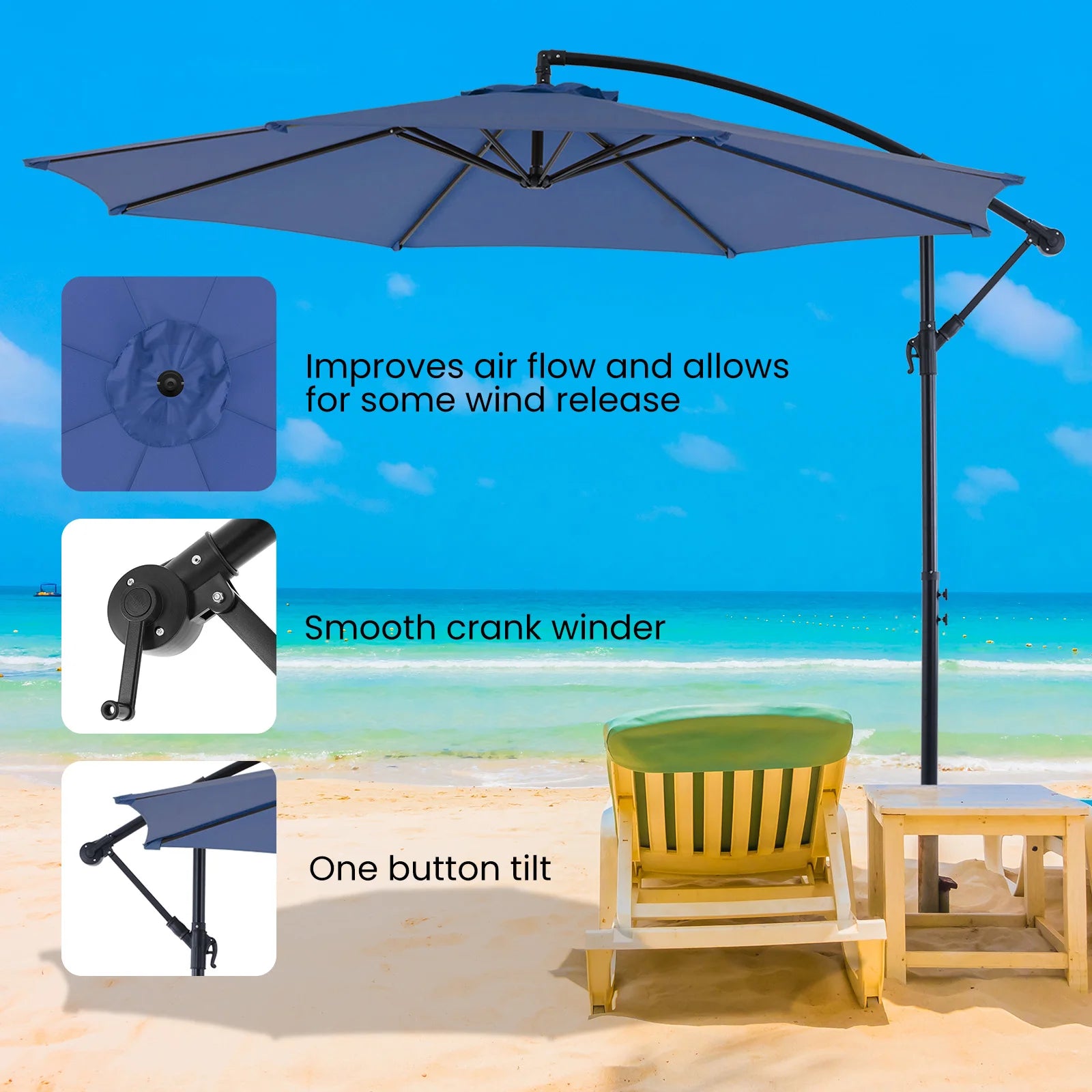 10FT Outdoor Patio Umbrella Hanging Cantilever with Easy Tilt Adjustment