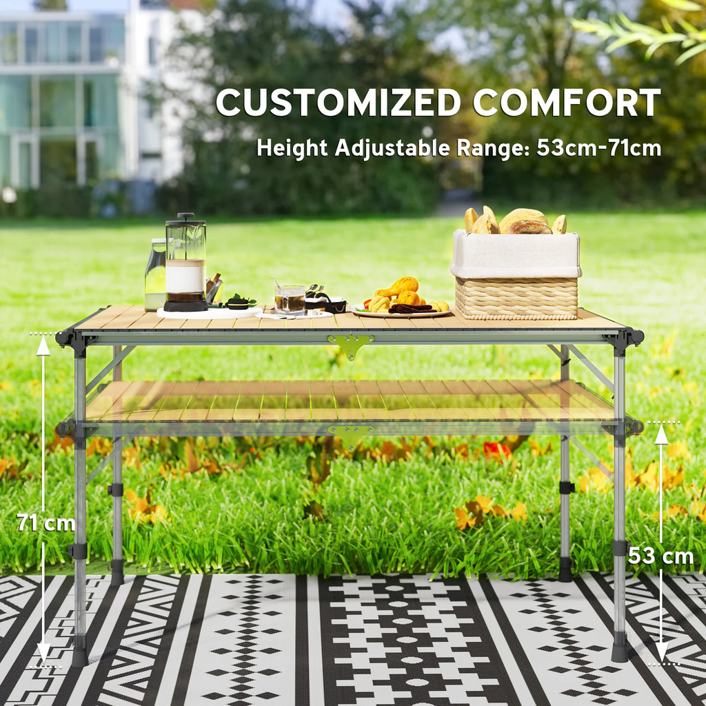 Foldable Table, Adjustable Height Aluminum Table for Picnic