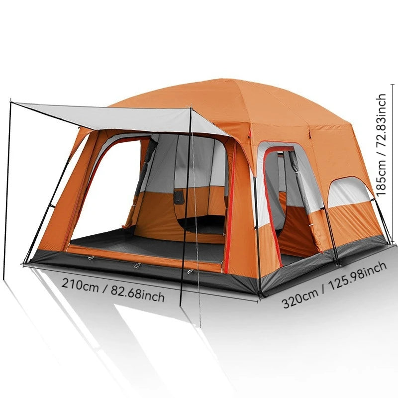 4/8/12-person outdoor family camping tent ; spacious interior ; mesh windows provide ventilation; windproof, waterproof