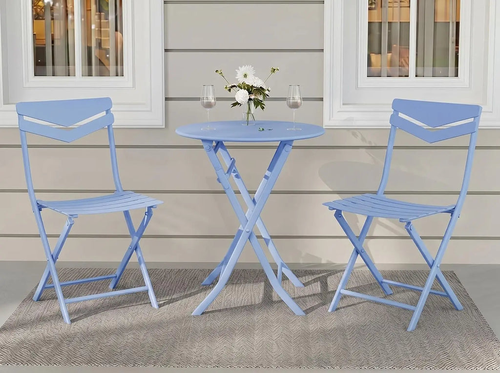 3PCS/SET Garden Balcony Outdoor Table Metal Folding Dining Tables Chairs Coffee Shop Leisure Chairs Stable Load-bearing