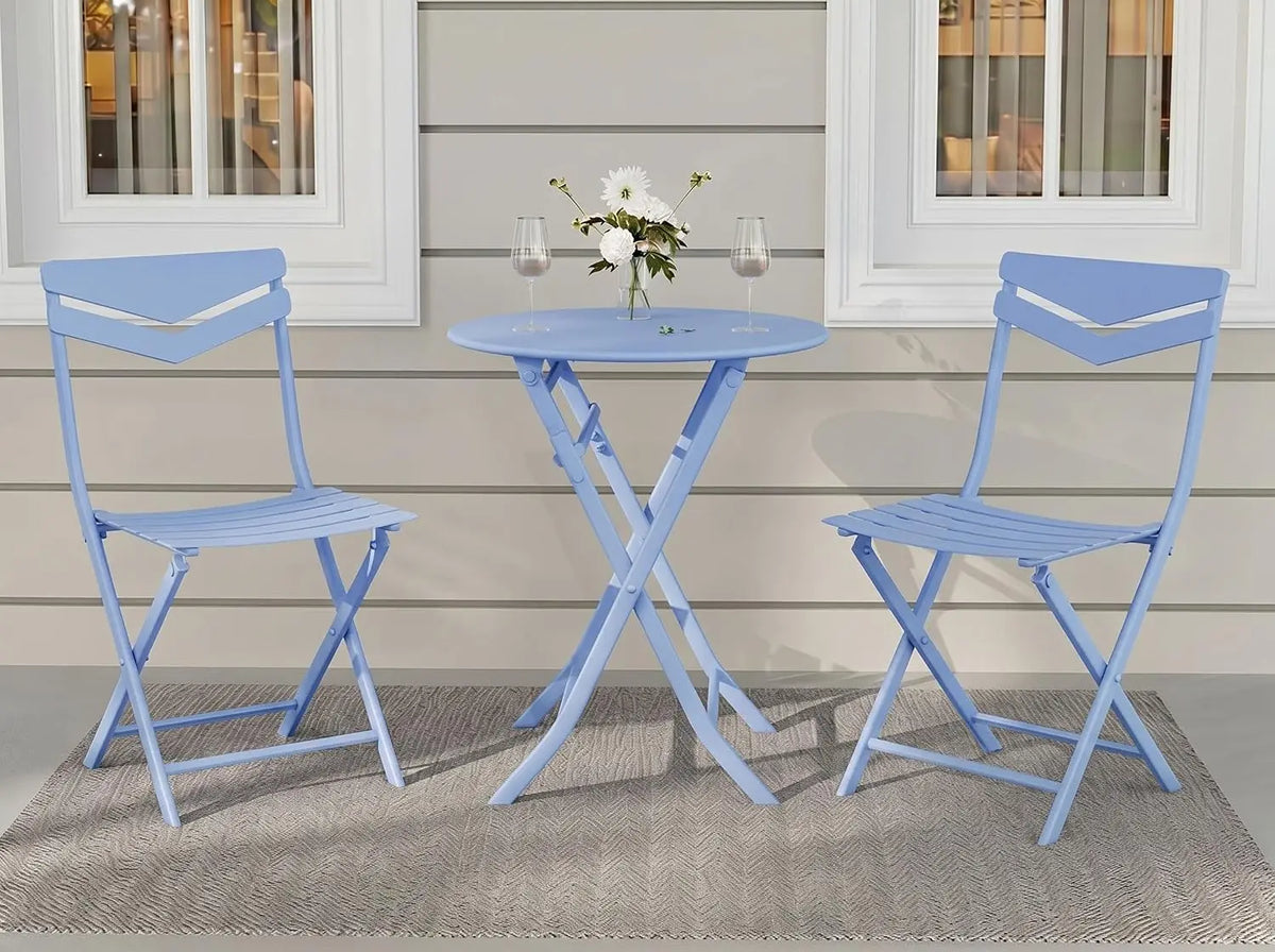 3PCS/SET Garden Balcony Outdoor Table Metal Folding Dining Tables Chairs Coffee Shop Leisure Chairs Stable Load-bearing