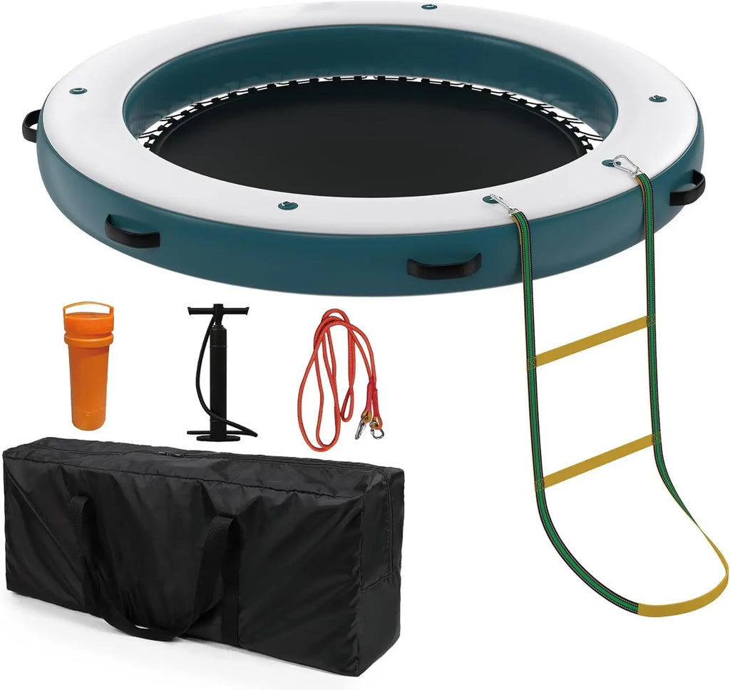 Round Inflatable Floating Platform, PVC Water Float Dock for Lake Pool and Boat, 8 x 8 ft Floating Island with 6 ft Open Center