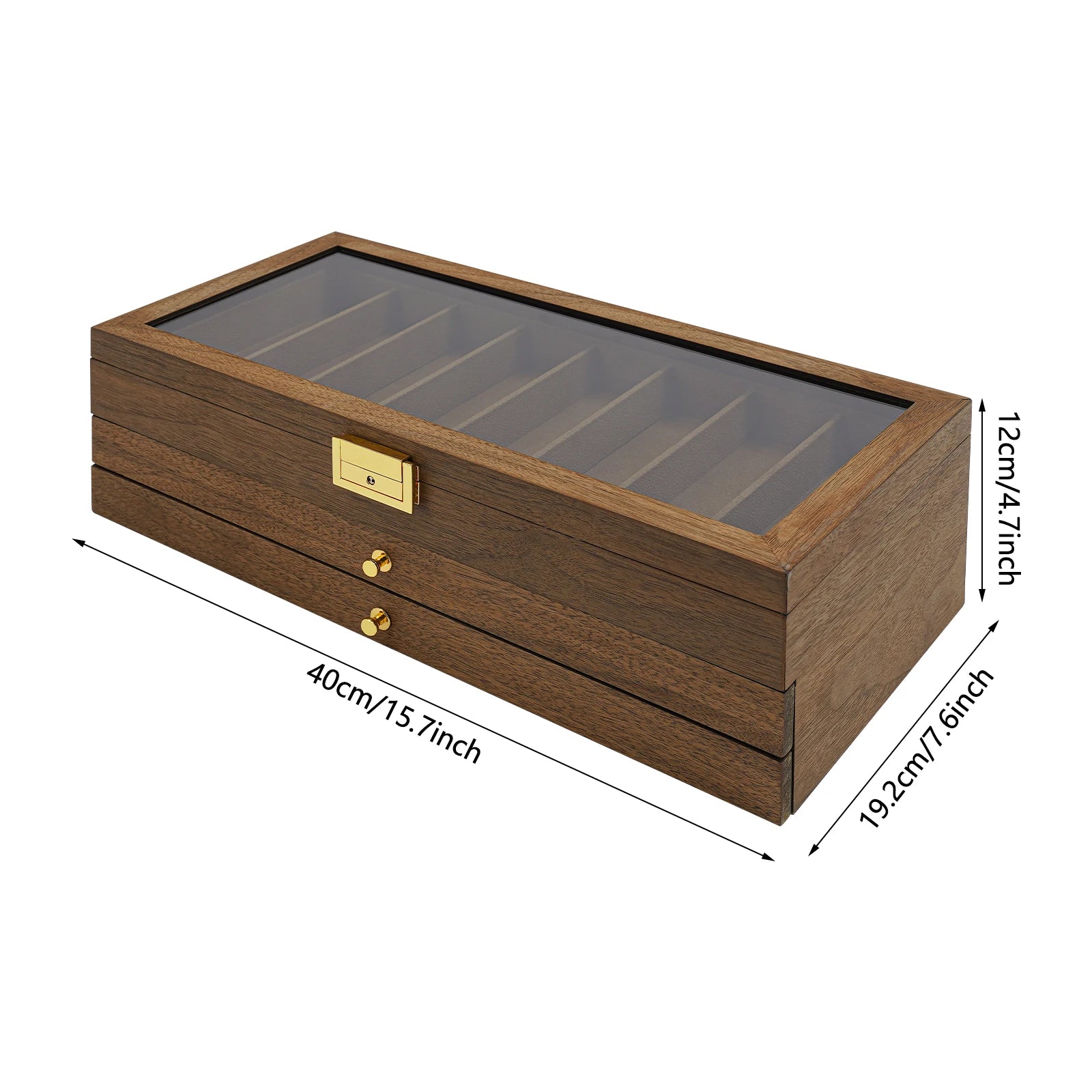 3-Tier Knife Storage Box with Lock & Glass Lid, 22 Compartments Walnut Camping Knives