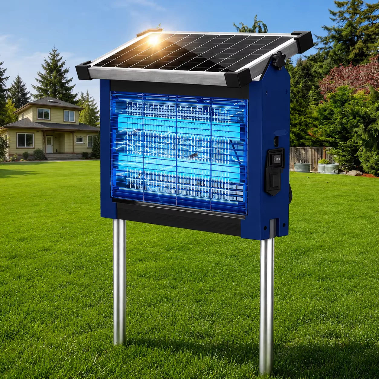 Solar Bug Zapper Outdoor, 4500V Mosquito Zapper with Panel Sensor, Waterproof Patio Camping