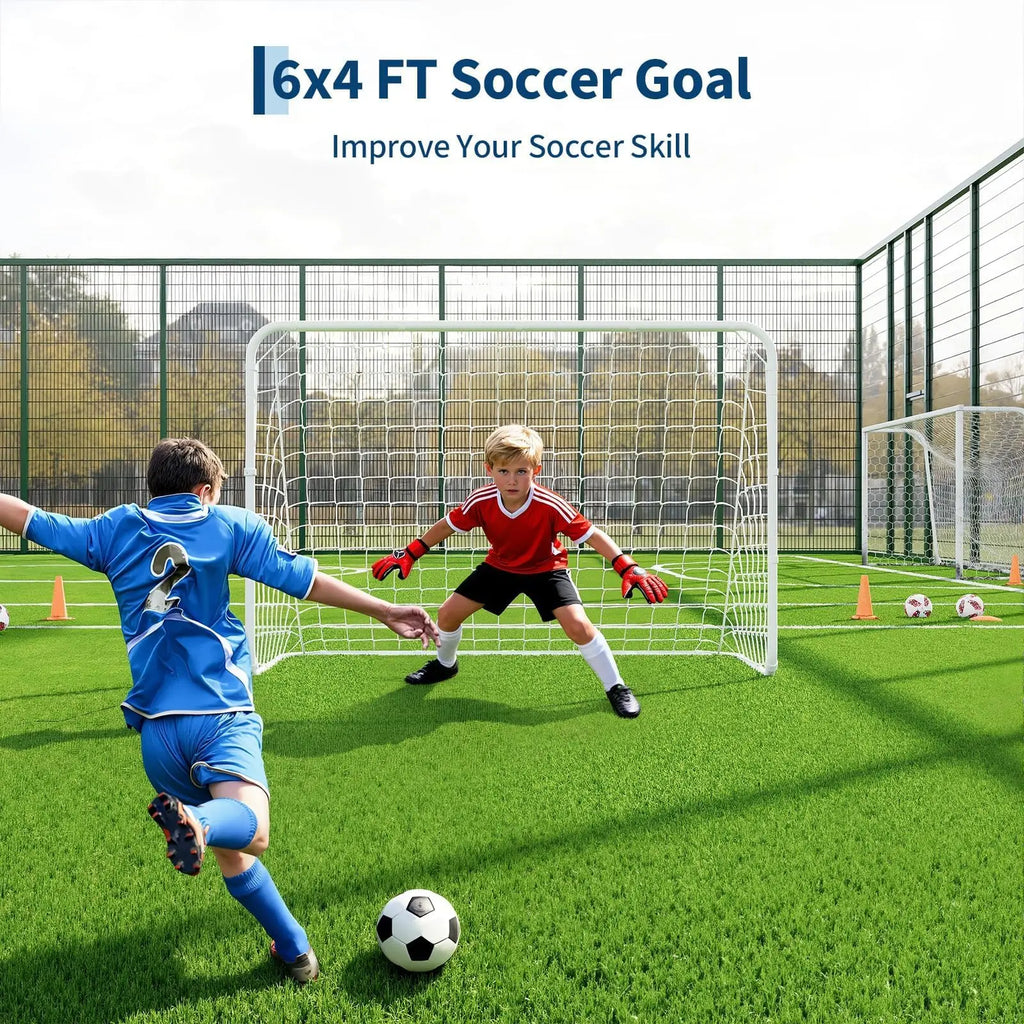 6x4ft Portable Soccer Goal Foldable Heavy Duty Steel Frame Pop-Up Training With Carry Bag