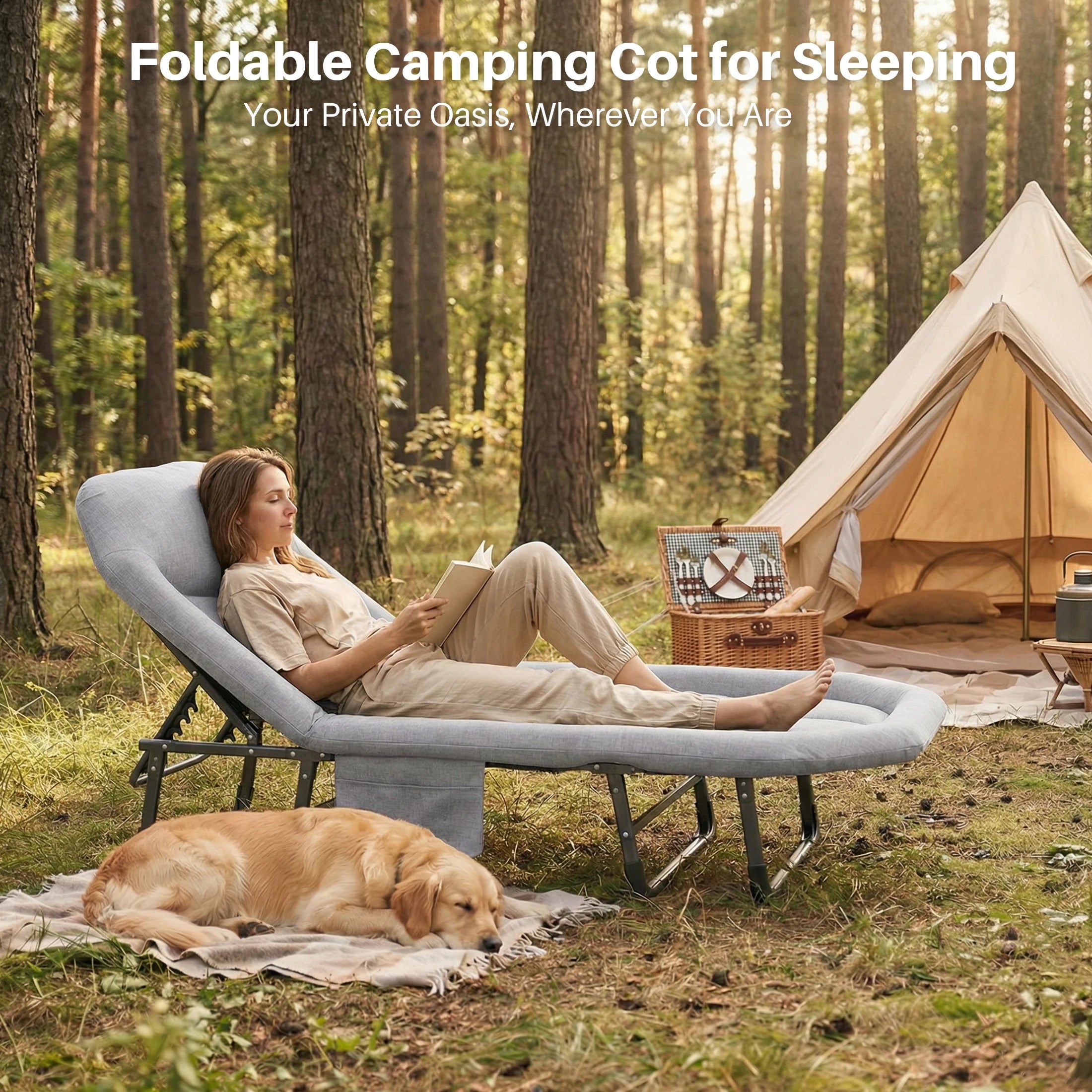 Adjustable Folding Camping Bed with Mattress  Lightweight Camping Cot with Carry Bag 6 Angles