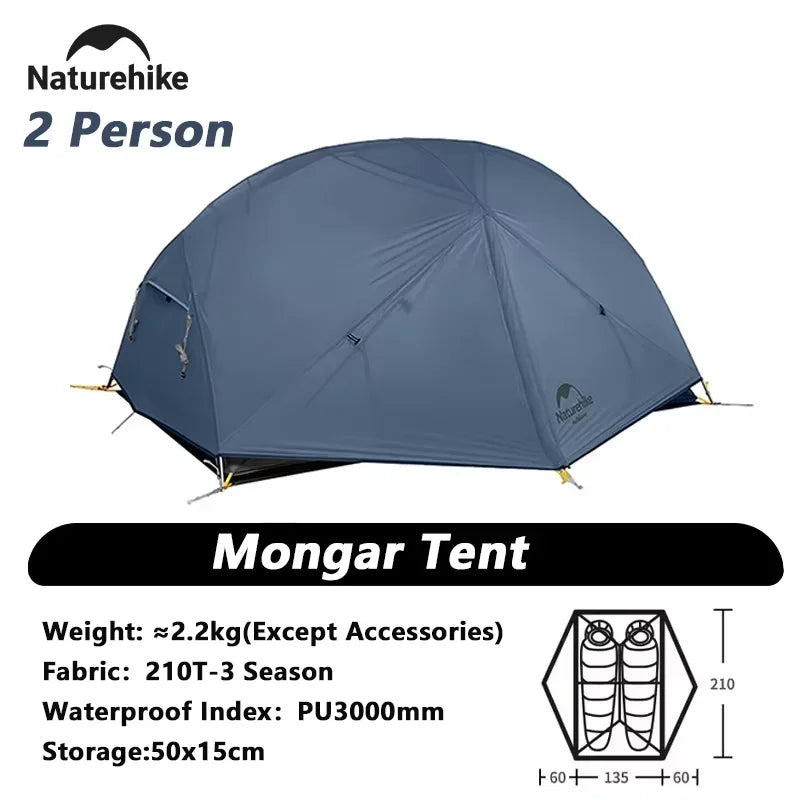 2 Person Tent 20D Nylon 210T Waterproof Ultralight Camping Hiking Tent with Mat Backpacking Tent
