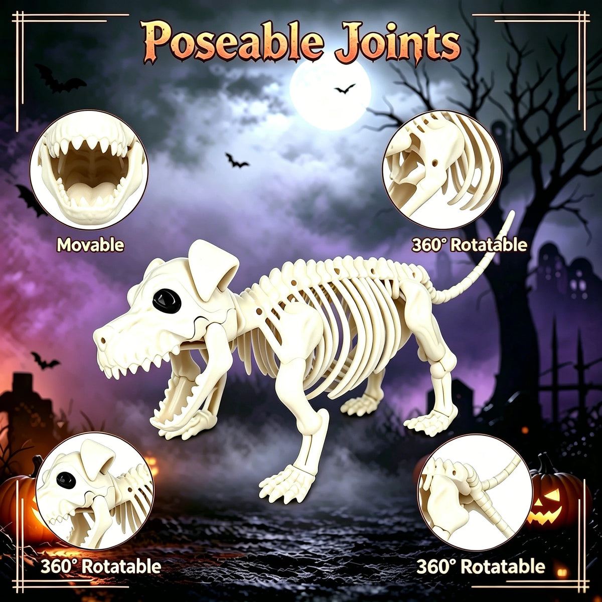 36" Halloween Skeleton Decorations, Posable Skeleton & Dog Outdoor Decor Creepy Halloween Farmer/Cowboy Themed Set
