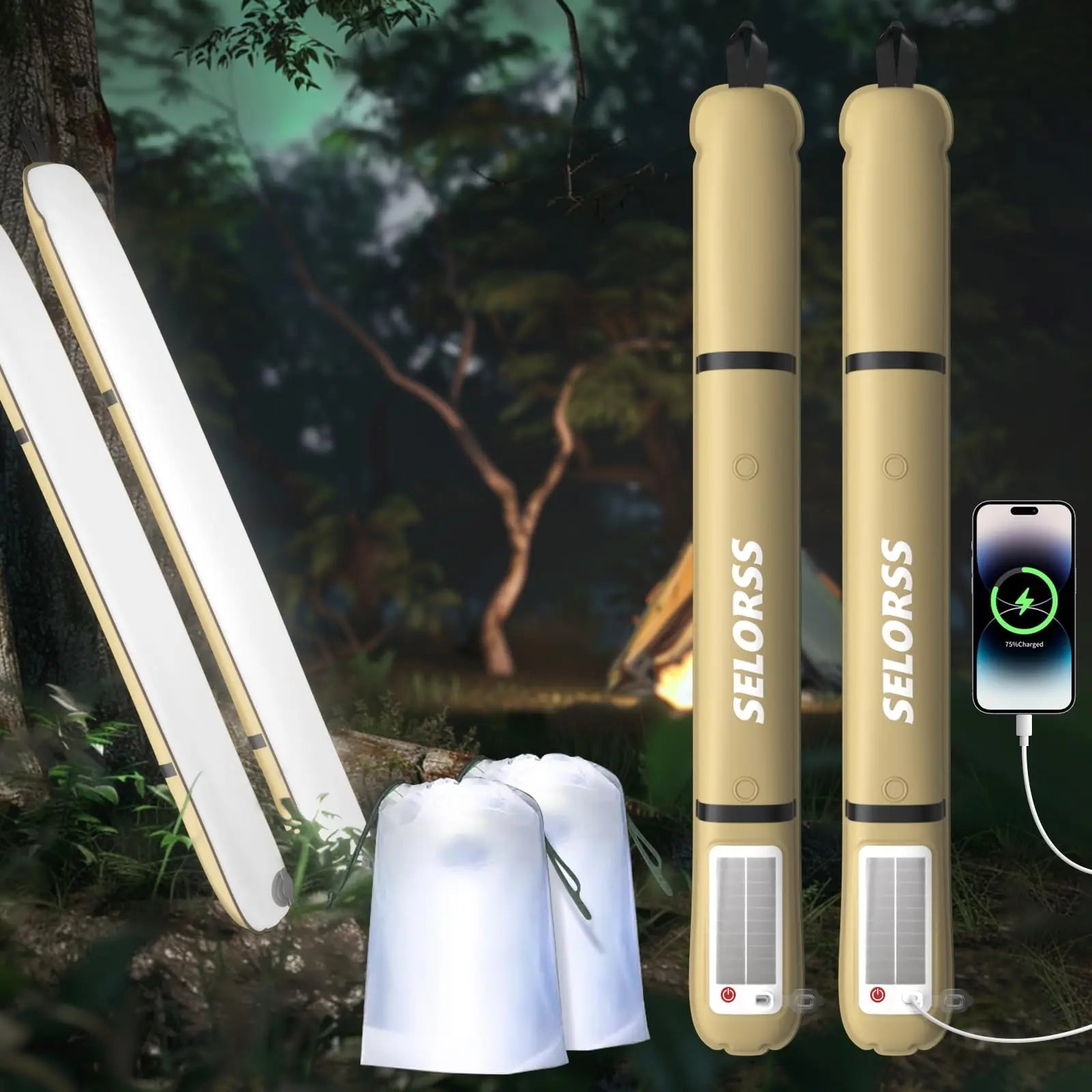 Solar Camping Lantern 2000mAh Folding Portable Camping Light Waterproof 3 Warm Light for Hiking Camping Fish USB-Type C