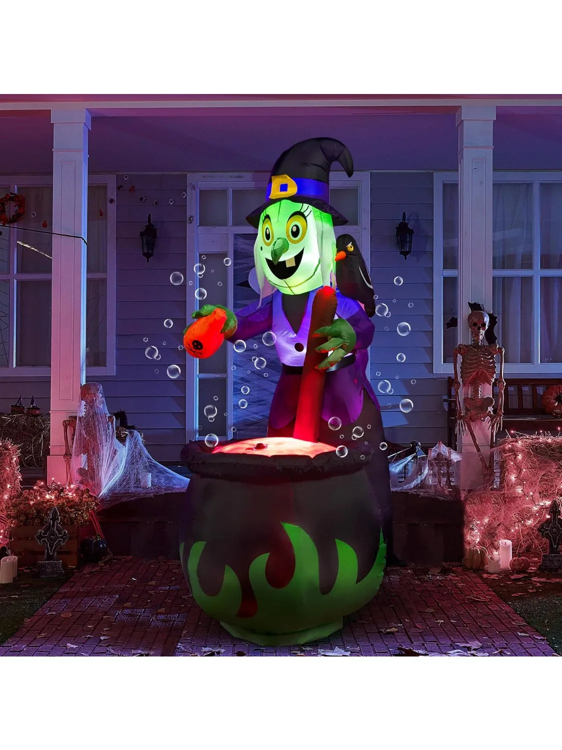 6 FT  Witch Halloween Inflatables Outdoor Decorations and Cauldron with Bubbling Potion and Light Inflatable Decoration