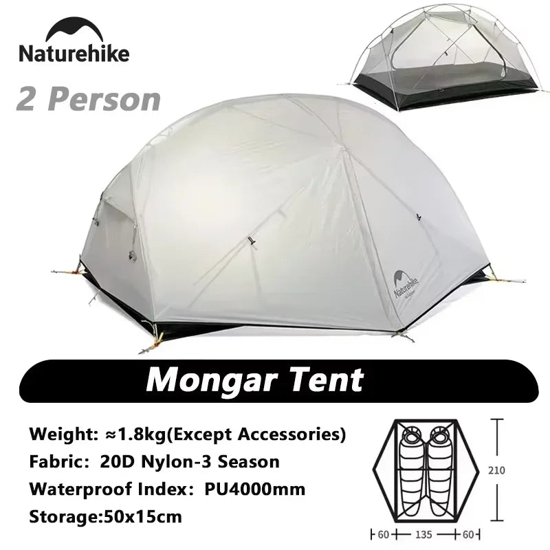 2 Person Tent 20D Nylon 210T Waterproof Ultralight Camping Hiking Tent with Mat Backpacking Tent