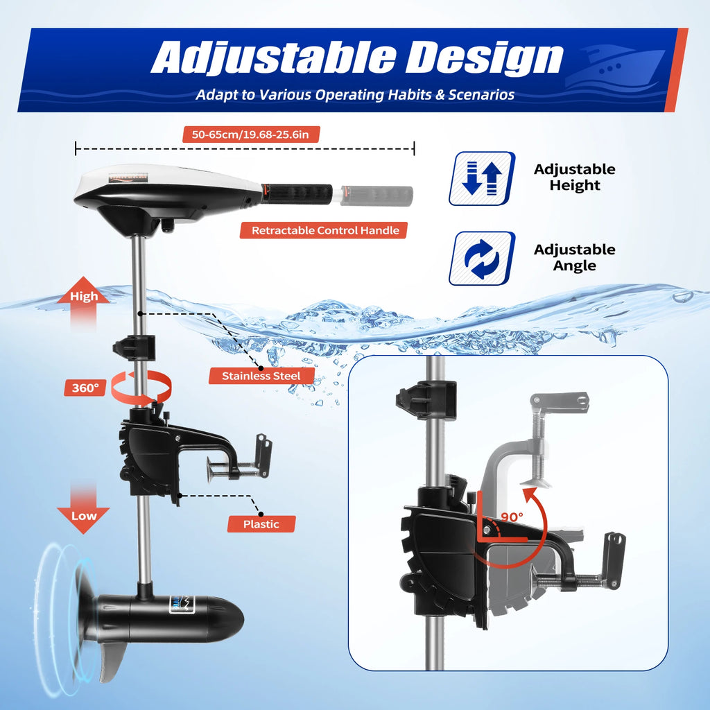 65LBS Electric Outboard Trolling Motor 12V 660W Short Shaft Brush Motor