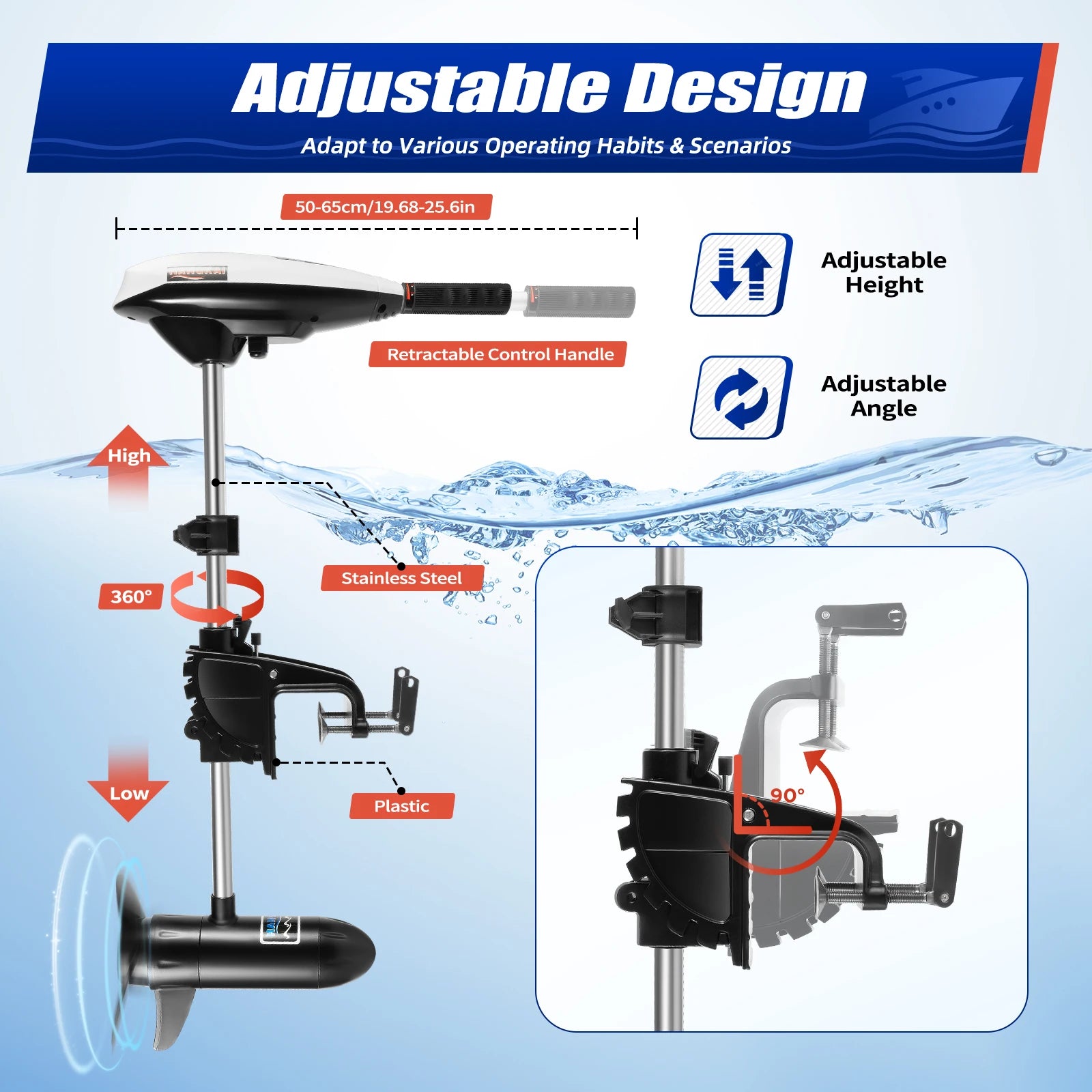 65LBS Electric Outboard Trolling Motor 12V 660W Short Shaft Brush Motor