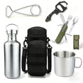 42oz Stainless Steel Water Bottle + 24oz Cup,  Folding Cutlery Set, Wide Mouth Hiking, Camping
