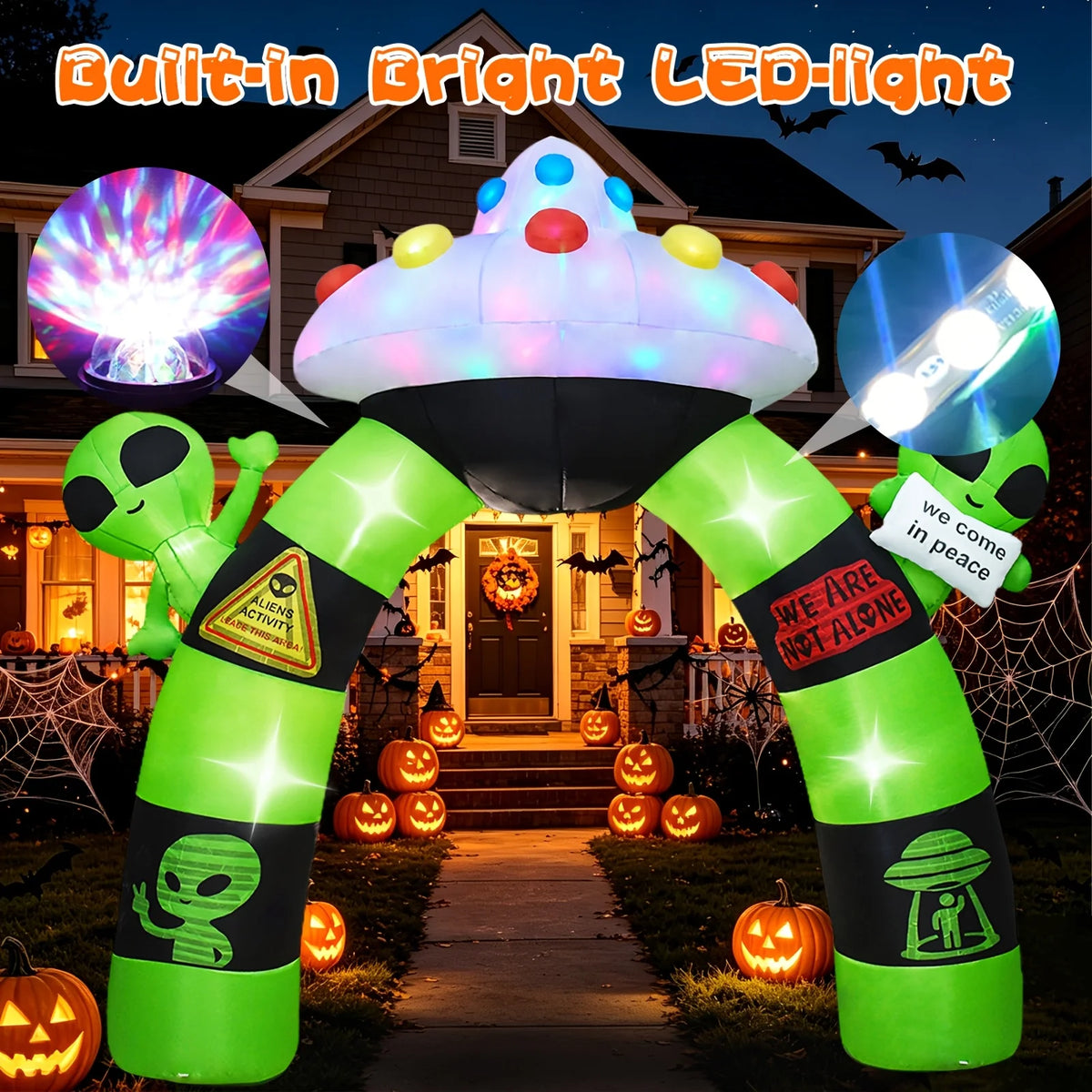 10.5FT Halloween Inflatable Alien Arch Decoration Archway with Built-in LED Lights