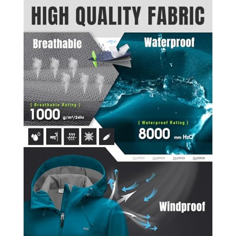 Women's Softshell Jacket with Hood Waterproof Lightweight Windbreaker Windproof Rain Shell