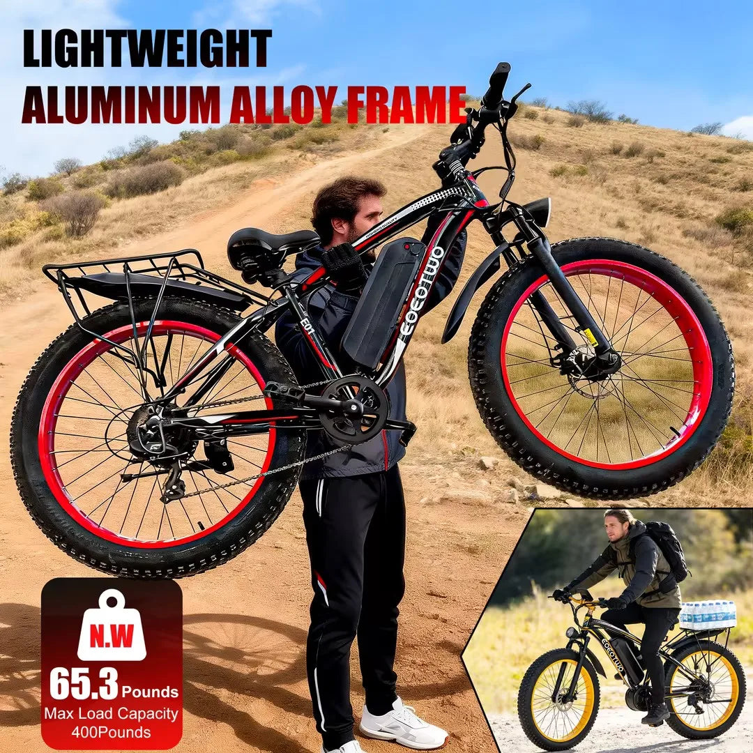 1500W Fat Tire Electric Bike for Adults 26"x4.0 All Terrain 34MPH Fast Mountain E-Bike 48V Bicycle