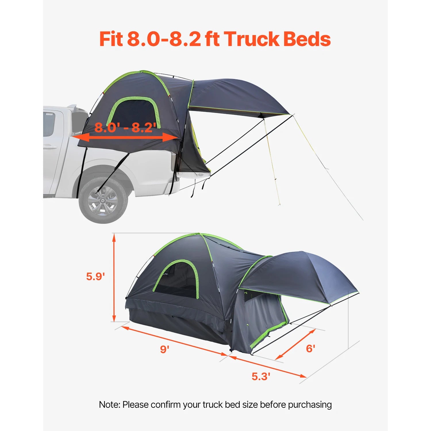 Pickup Truck Bed Tent Camping 2-3 Person  Expandable Awning