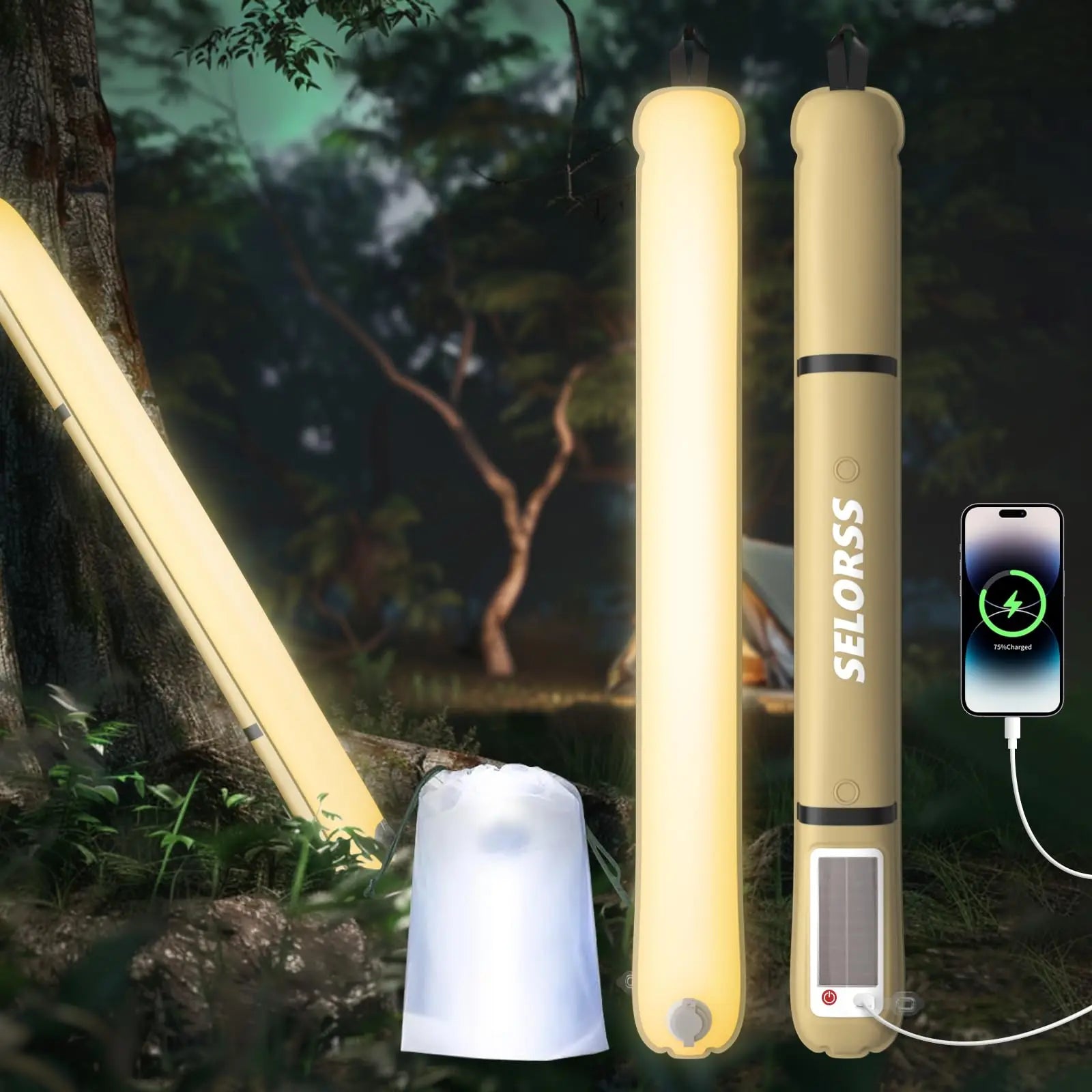 Solar Camping Lantern 2000mAh Folding Portable Camping Light Waterproof 3 Warm Light for Hiking Camping Fish USB-Type C