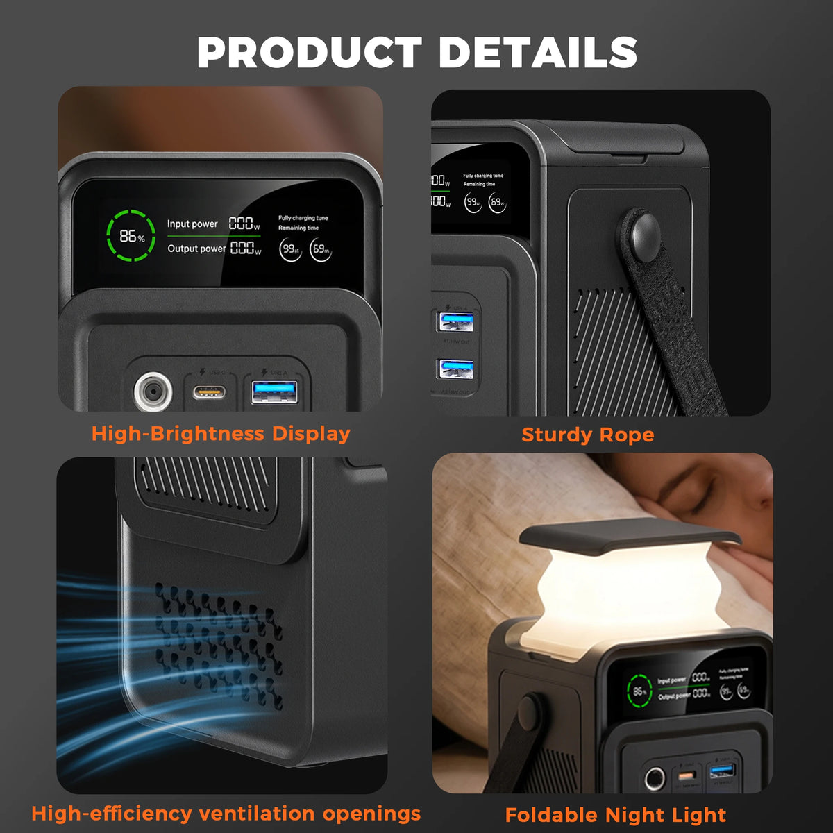 200W Power Station Camping 192Wh Lifepo4 Power Bank 60000mAh Portable Emergency Power USB TYPE-C Port