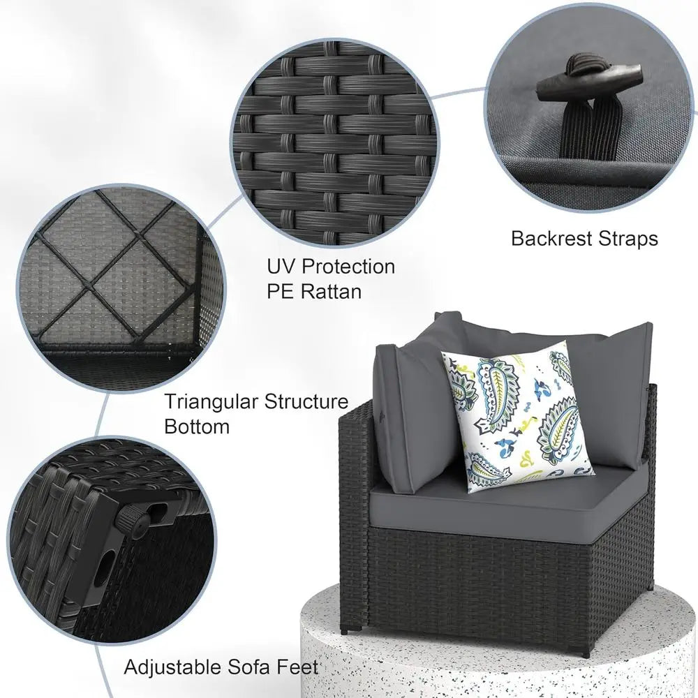 Patio Furniture Set, 5PCS Outdoor Sectional with Ottoman Wicker Rattan Patio