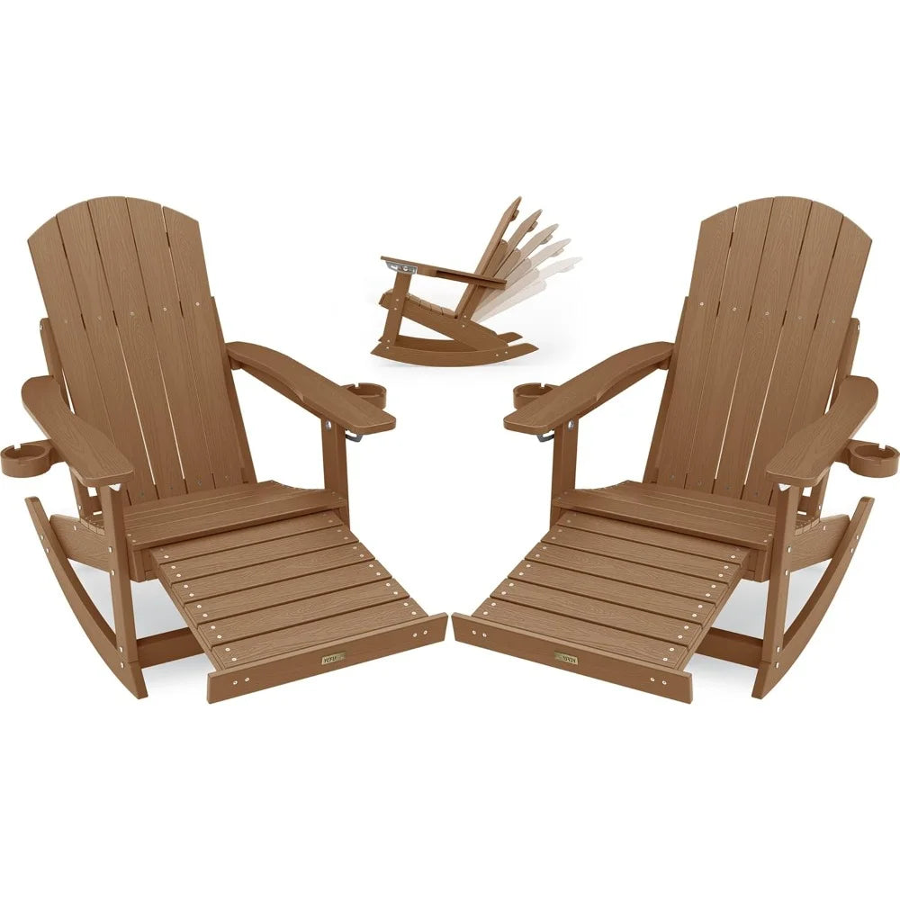 Outdoor Rocking Chairs Set of 2 Adirondack Chair Retractable Ottoman