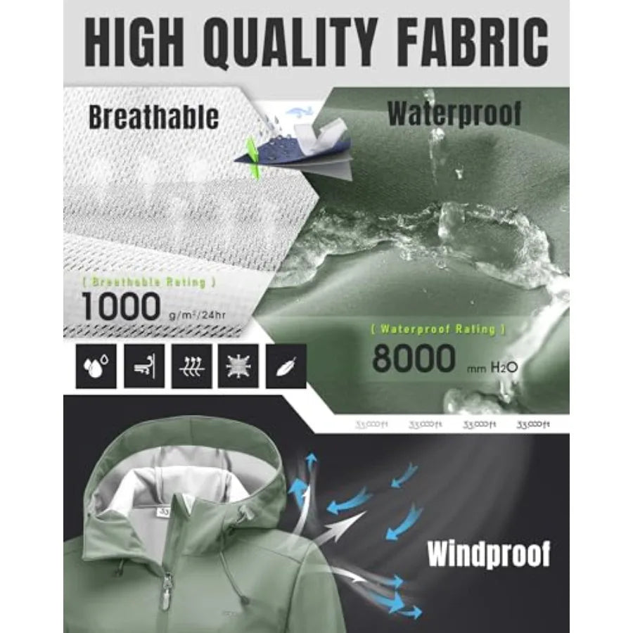Women's Softshell Jacket with Hood Waterproof Lightweight Windbreaker Windproof Rain Shell Jacket