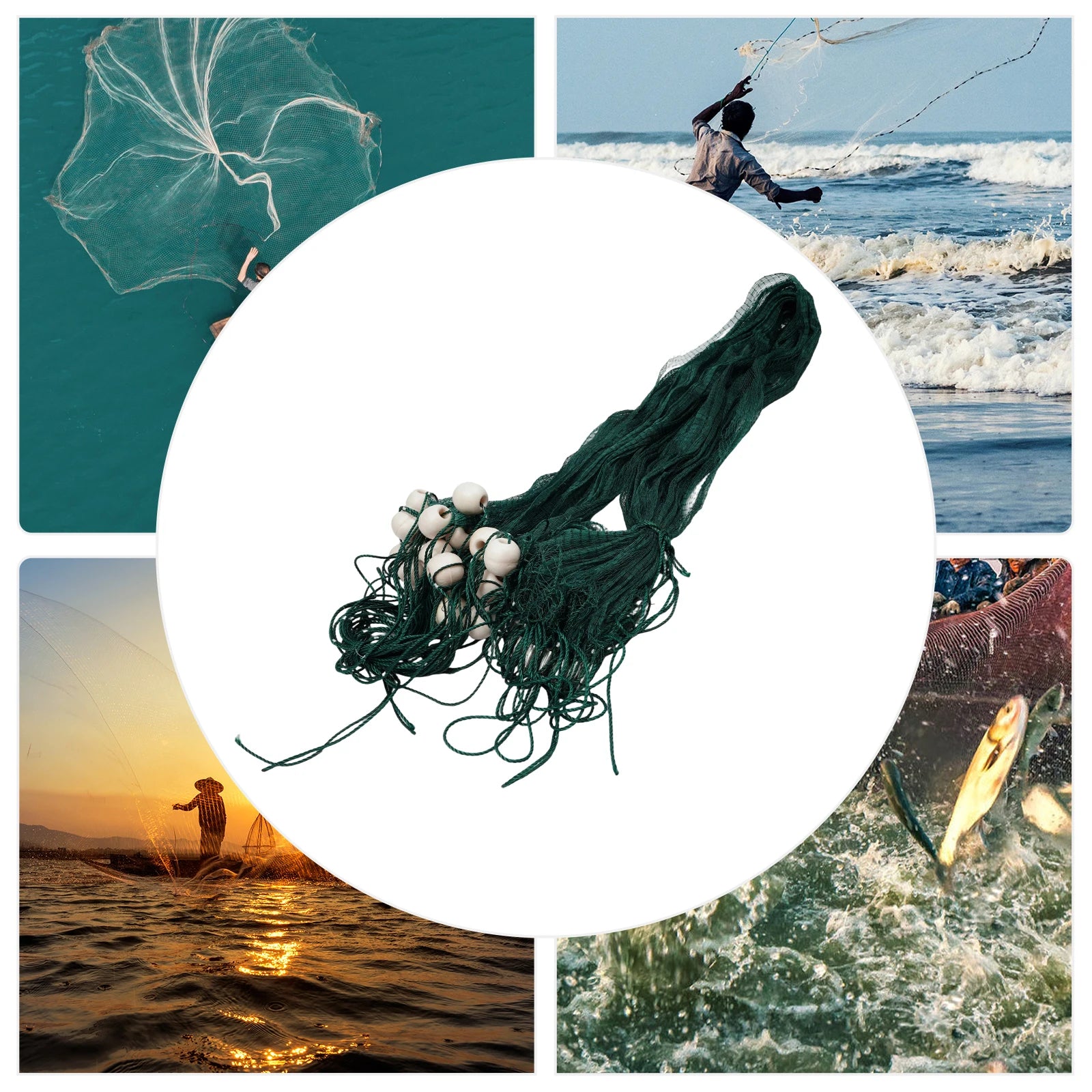 3*20m/10*65ft Fishing Net with Weight & Float Fishing Drag Net Hand Throw Net for Seining Minnows