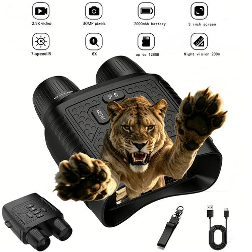 2.5K Digital Night Vision Binoculars 3" Large Screen 6X Digital Zoom Infrared Night Vision Goggles 800M Full Dark View Support Photo Video Recording Rechargeable