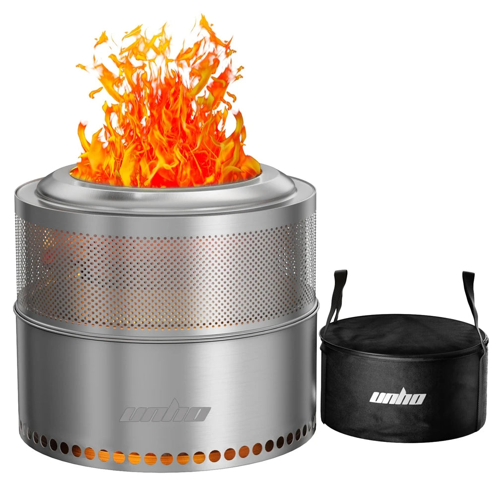 19-inch Smokeless Fire Pit, Used for Outdoor Wood Burning, Portable 304 Stainless Steel Camping Stove