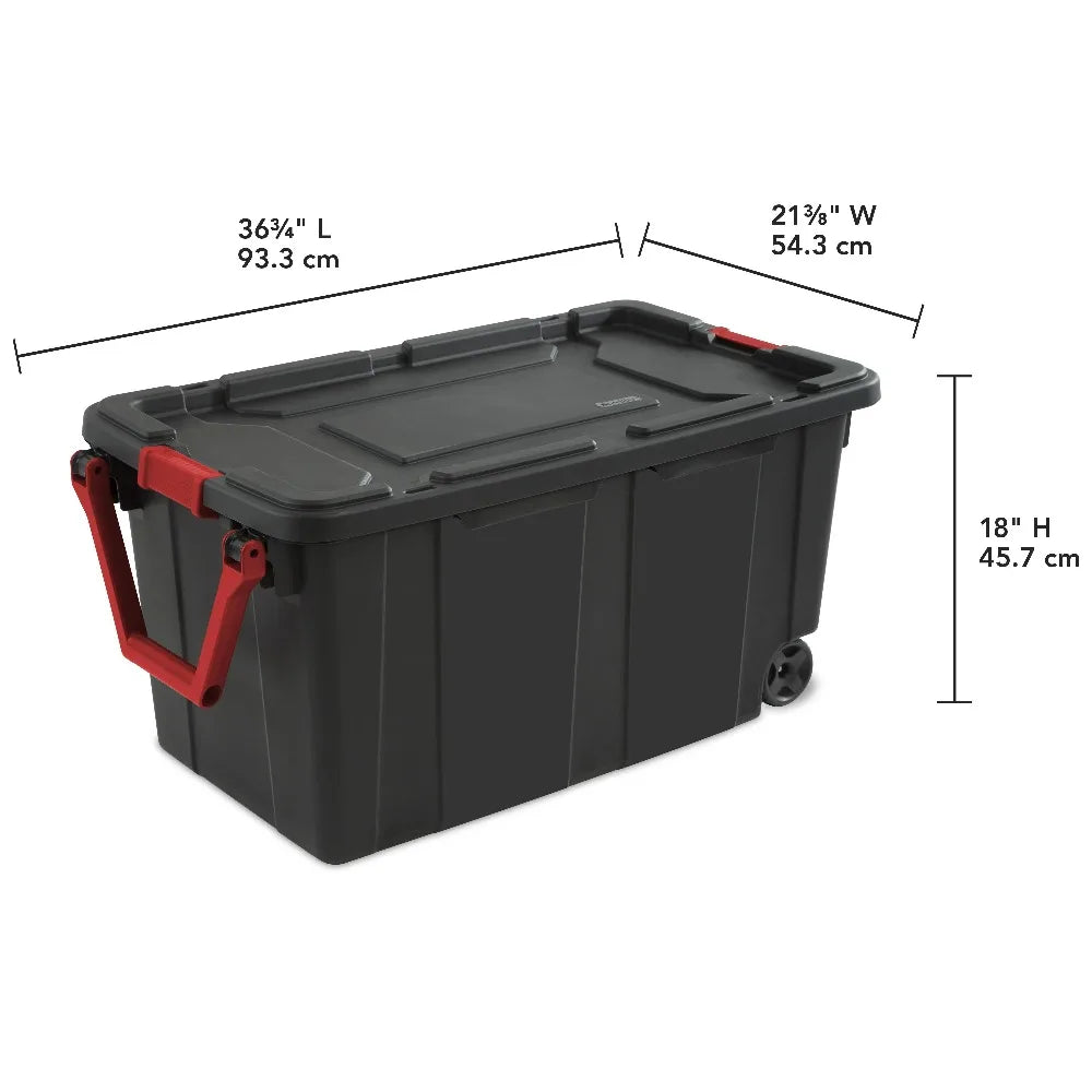 Extra Large Storage Bin, 40 Gallon Wheeled Plastic Storage Container with Handle, Black, Pack of 2