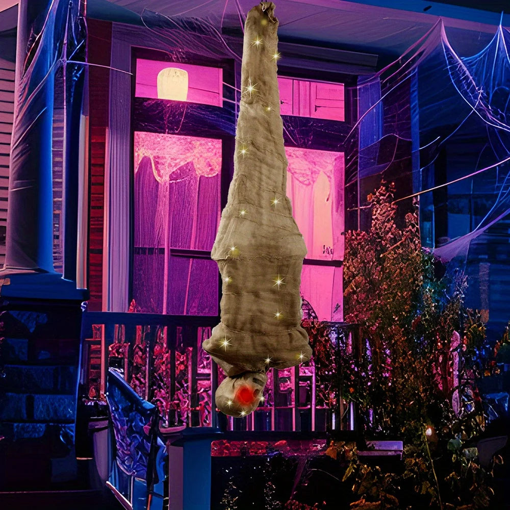 65" Halloween Decoration Cocoon Corpse Animated Hanging Dead Body Prop Spooky Sound for Yard, Haunted House