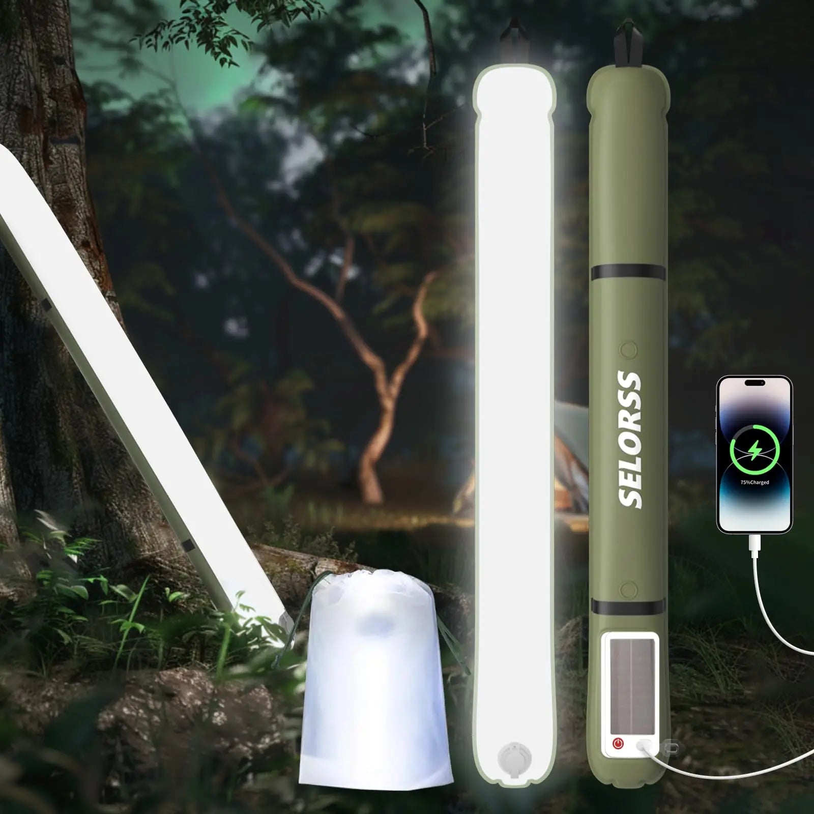 Solar Camping Lantern 2000mAh Folding Portable Camping Light Waterproof 3 Warm Light for Hiking Camping Fish USB-Type C