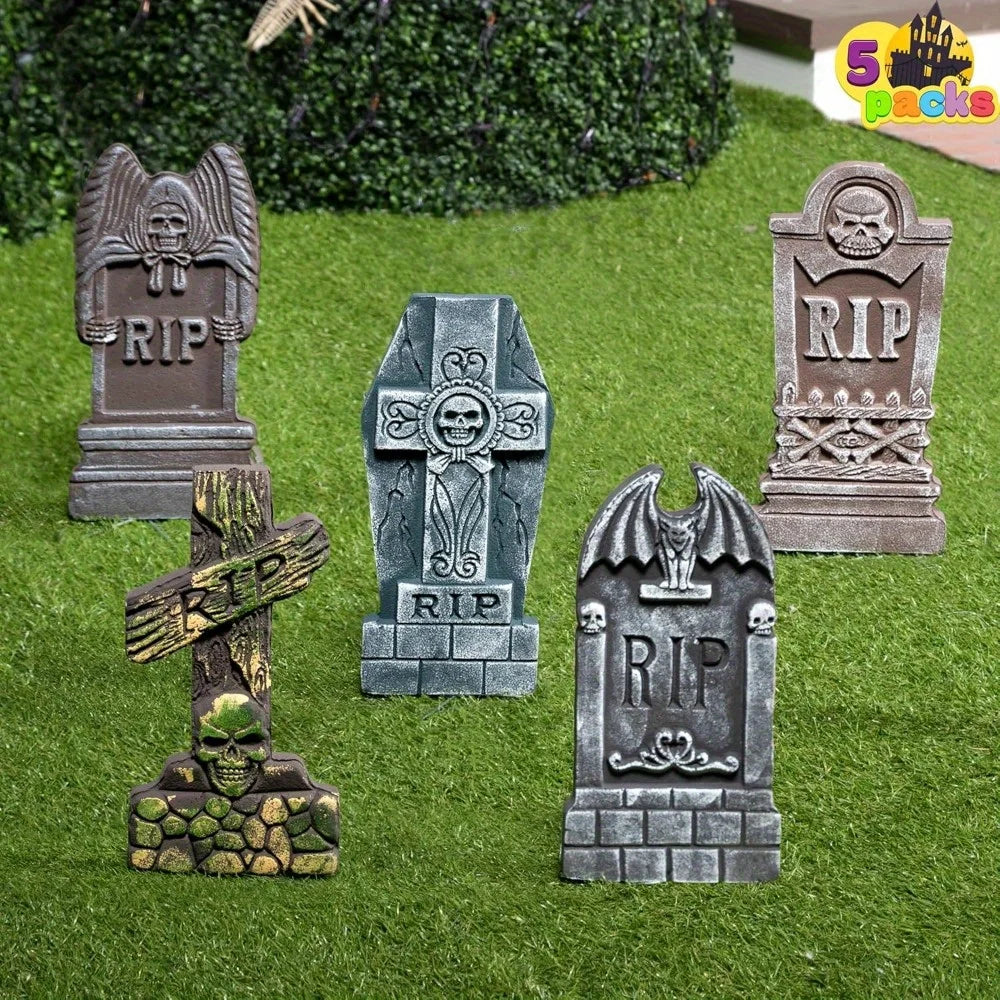17'' Foam RIP Graveyard Tombstones Halloween Outdoor Decorations for Graves Decorations with 12 Metal Stakes for Cemetery Yard