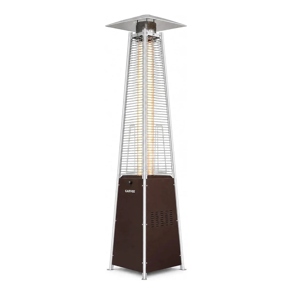 Pyramid Propane Patio Heater with Glass Tube Flame with Wheels Adjustable Heat Control Standing Heater for Patio Deck Garden Poolside Outdoor Dining