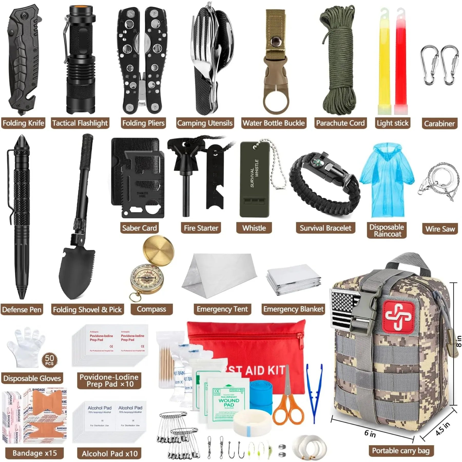 238Pcs Emergency Survival Kit, Professional Survival Gear Tool Molle Pouch and Emergency Tent