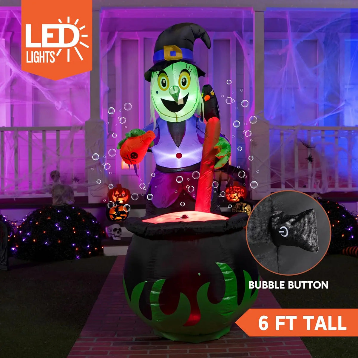 6 FT  Witch Halloween Inflatables Outdoor Decorations and Cauldron with Bubbling Potion and Light Inflatable Decoration